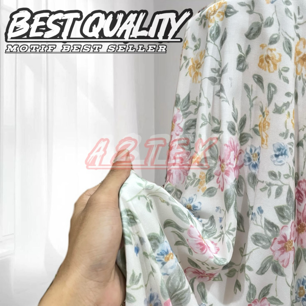 Kain Katun Rayon Viscose Premium - Kain Rayon Motif Floral Eksklusif - Kain Katun Original - Bahan K