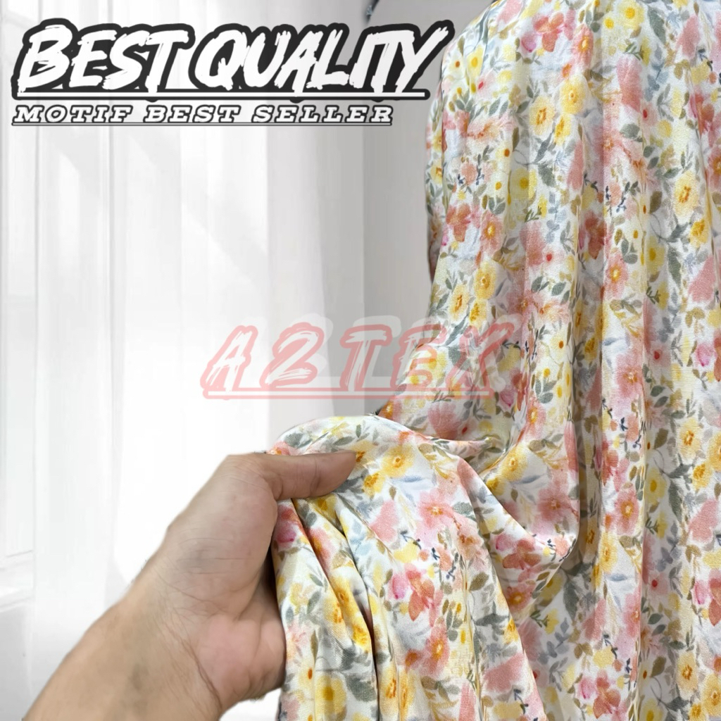 New (Motif Eksklusif) Kain Katun Rayon Viscose Premium - Kain Rayon Motif Bunga Kecil Terpopuler - K