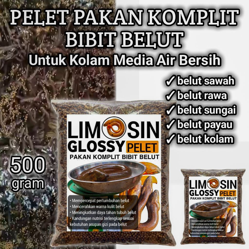 Pelet pakan bibit belut ternak budidaya Limosin glossy kemasan 500 gram