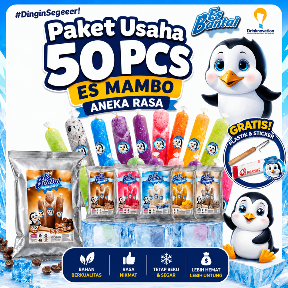 Paket Bubuk Instant Es Mambo 250gr + Perlengkapan Bahan Es Mambo dan Es Lilin Es Bantal
