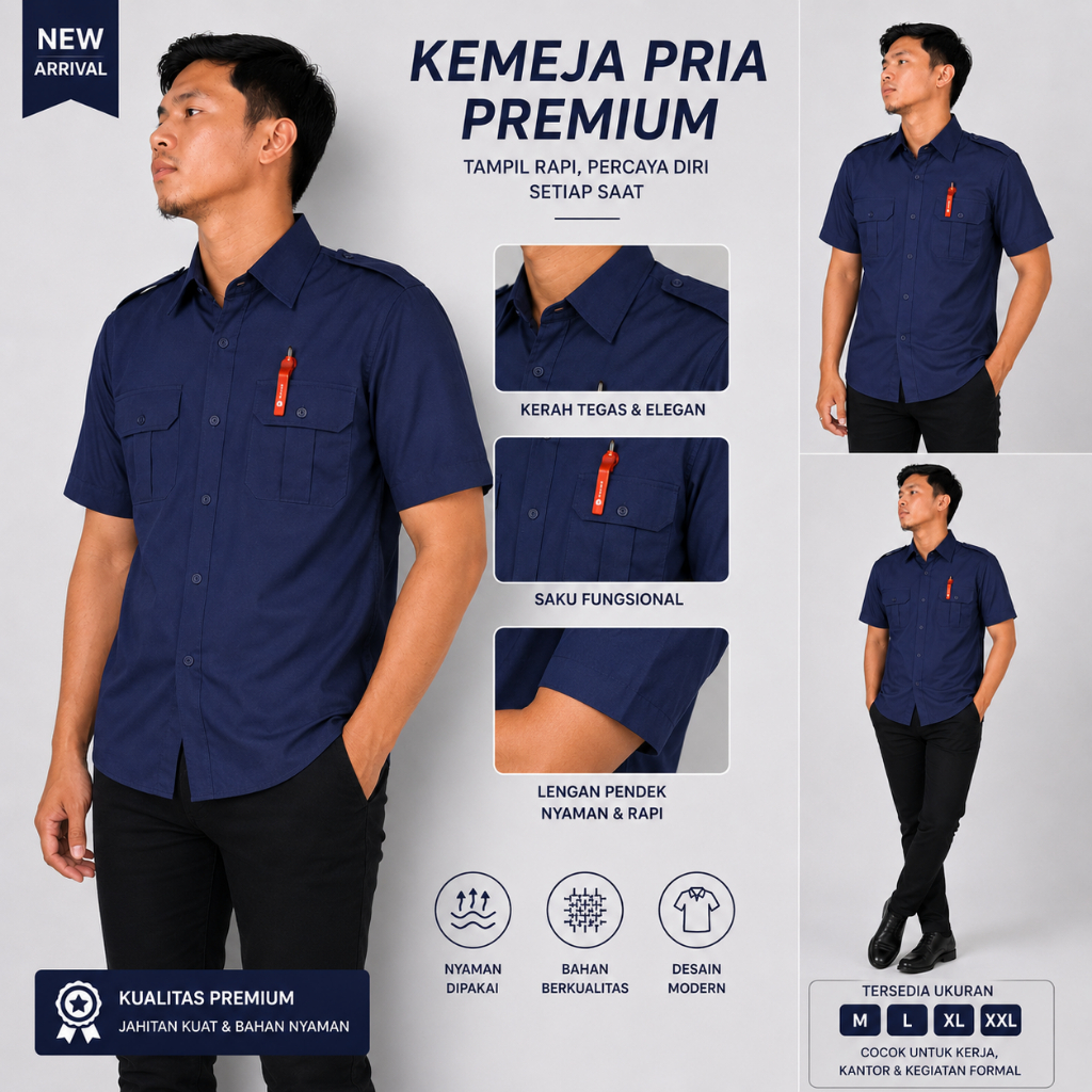 Kemeja navy pria / Kemeja PDL / Kemeja Lapangan Outdoor/ Kemeja Lengan Pendek / Kemeja PDH