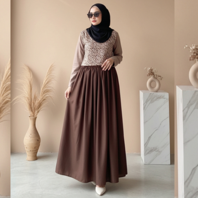 Gamis Abaya Premium Deriana Project Naira Dress Realpict Polos Coklat