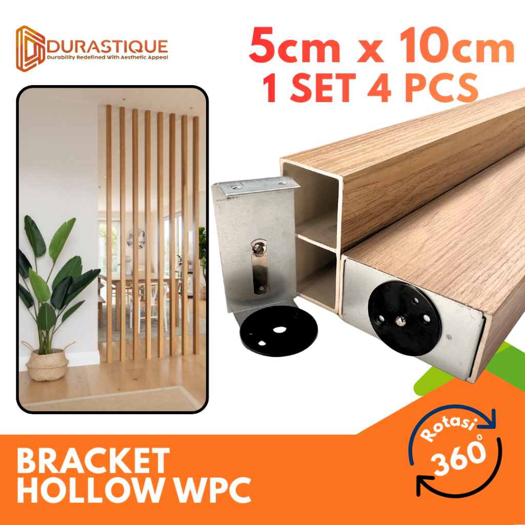 Bracket Instalasi Kisi Partisi WPC Hollow Indoor, Outdoor, Bracket Hollow putar 360 dan paten