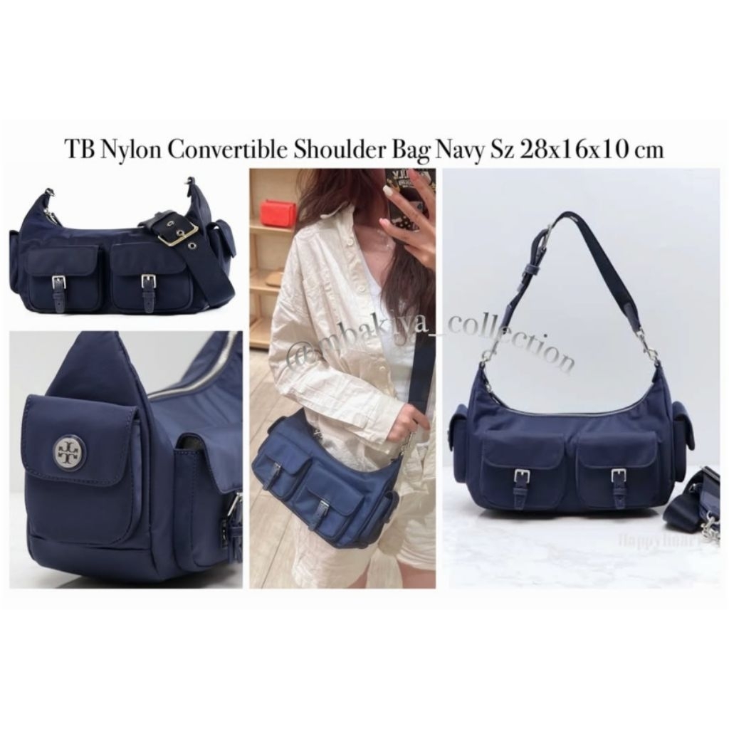 TB Nylon Convertible Shoulder Bag Navy
