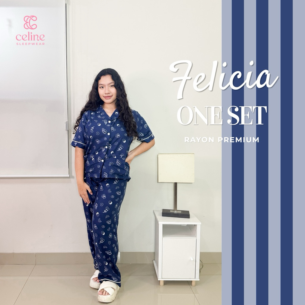 Setelan Piyama Katun Premium Felicia Set Korean Style Lengan Pendek Celana Panjang Baju Tidur Wanita