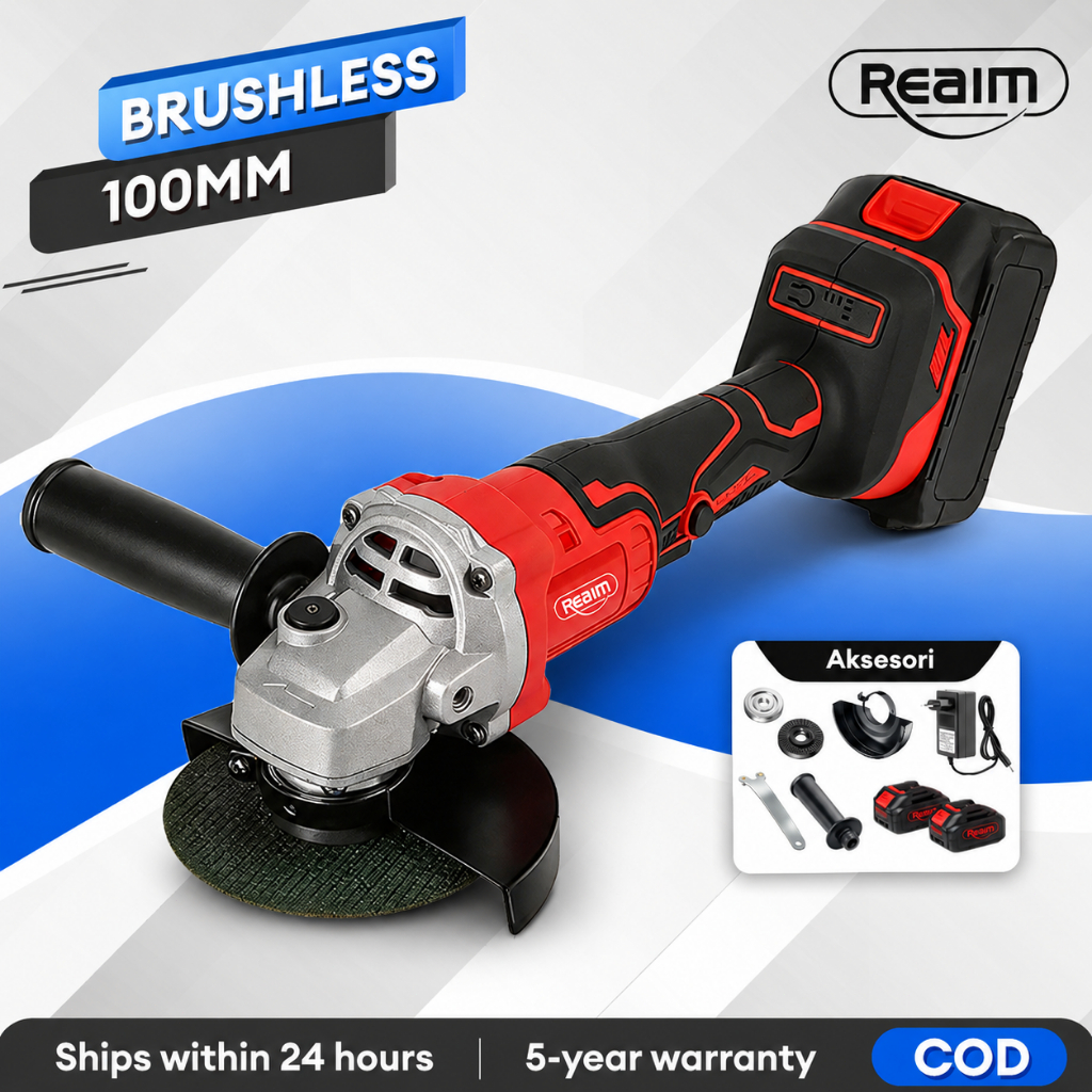 Reaim Brushless 450W Gerinda Baterai 4Inch Mesin Gerinda Baterai Tangan Cordless Angle Grinder Mesin
