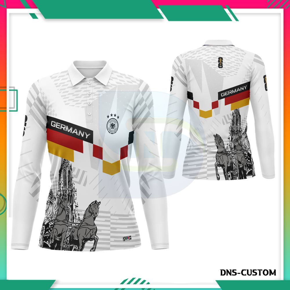 Kaos Polo Wangki Germany Wanita Lengan Panjang/Baju Jersey Jerman World Cup Custom