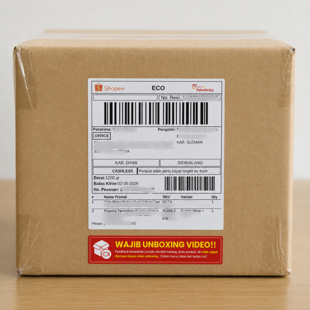 Sticker Wajib Unboxing Video Shopee 120 pcs/Sheet A3 | Stiker Packing Anti Fraud Komplain Retur | La