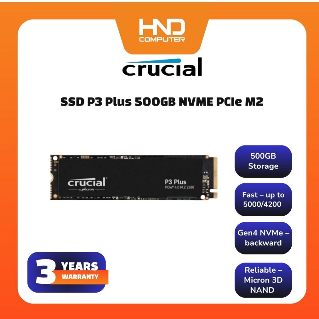 Crucial SSD P3 Plus PCIe Gen4 M.2 NVMe 500GB, 1TB