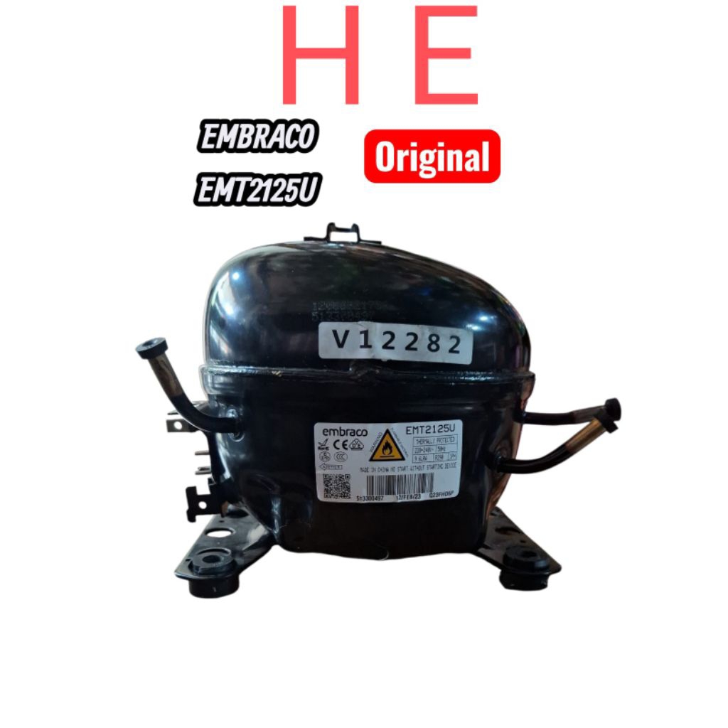 MESIN KOMPRESOR EMBRACO KULKAS FREZZER BOX AQUA 1/3PK EMT2125U FREON R290 BARU ORI