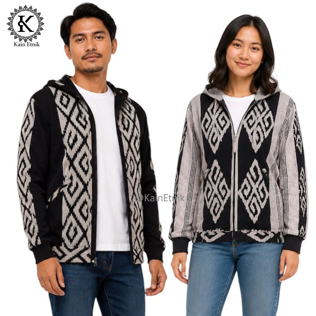 Jaket Tenun Etnik / Jaket Hoodie Tenun - Kain Etnik