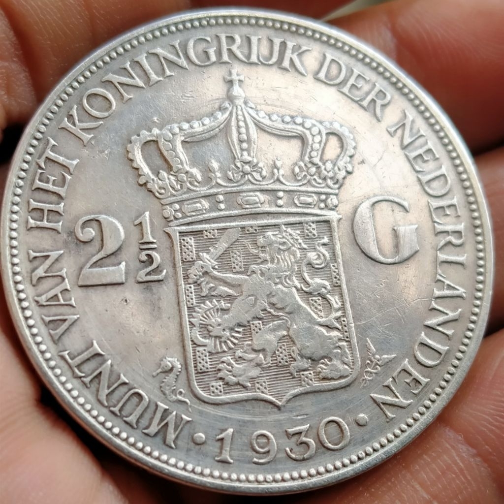 ASLI  Koin Perak Kuno Wilhelmina 2,5 Gulden 1930 Nice Detail