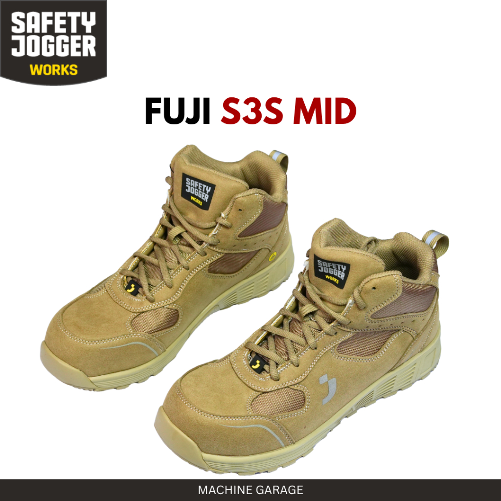 Safety Jogger Fuji S3S MID Taupe Sepatu Kerja Proyek Ringan Anti Selip Tahan Air ESD-certified Bernapas Pelindung Jari Kaki