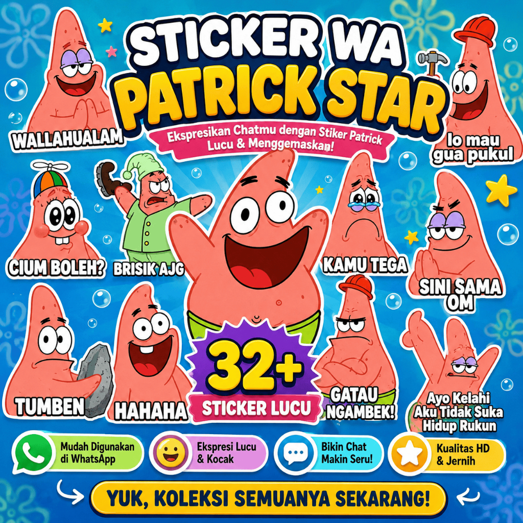 STIKER WA PATRICK STAR 32+ vol.2 | STIKER LUCU WHATSAPP AUTO NGAKAK