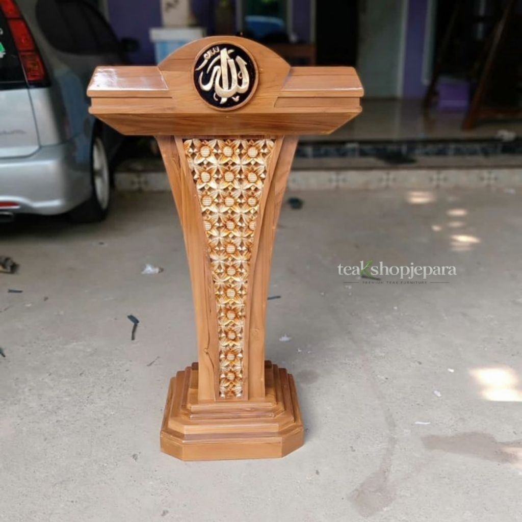Mimbar Pidato Minimalis Kayu Jati Solid Model Podium Presiden SBY Terlaris Untuk Acara Seminar Upaca