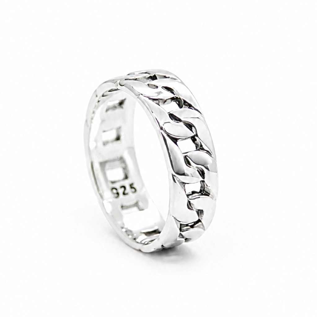 Cincin Perak 925 Asli Model Rantai Ring Chain Silver Pria Wanita S925