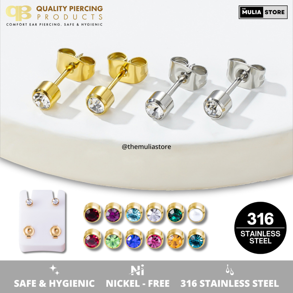 QPP Anting Tindik/Kerabu Tembak/Subang Tembak Bayi/Balita/Anak-Anak/Remaja/Dewasa QPP Original Stain
