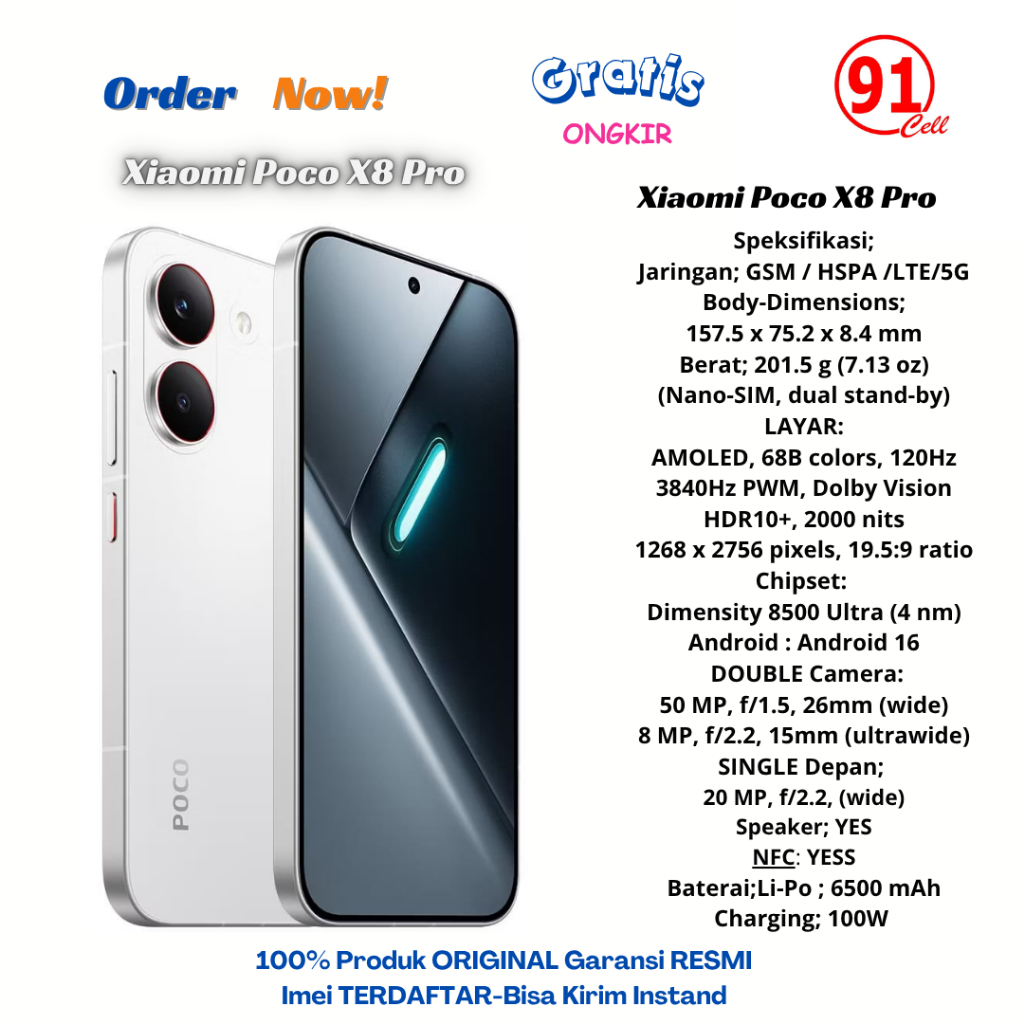 Poco X8 Pro 5g (Ram12/512Gb)-(Ram8/512gb)-(Ram8/256gb) Garansi Resmi