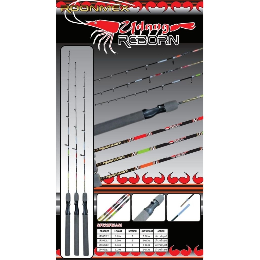 Joran Udang Roonmex Udang Reborn Super Lentur Fiber Solid 120 135 150 165