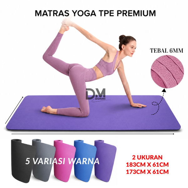 DONMI Matras Yoga Premium TPE Yoga Mat Anti Slip Matras Olahraga Tebal 6/8 mm