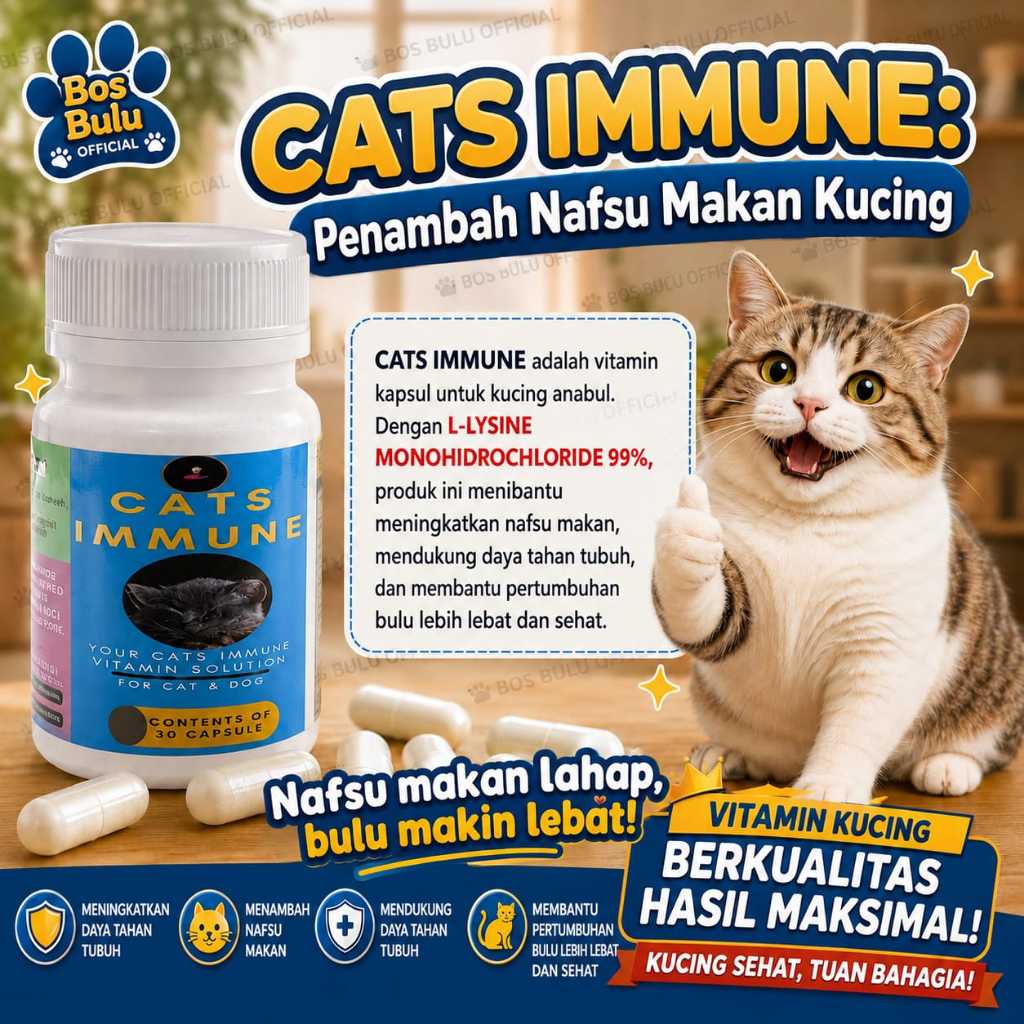 cats immune vitamin kucing gemuk dan bulu rontok lebat nafsu makan daya tahan tubuh 30 kapsul