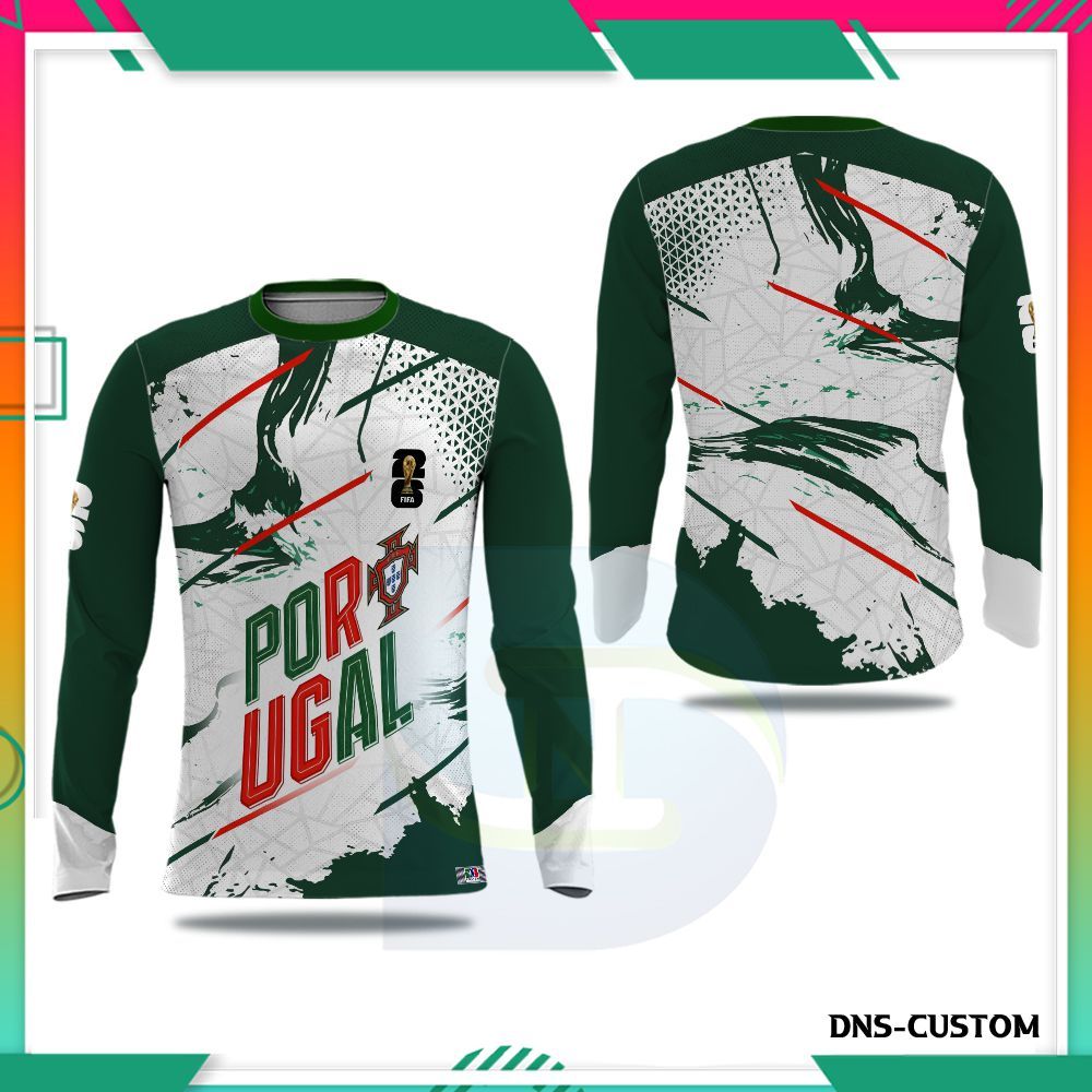 Kaos Jersey Portugal Pria Lengan Panjang Desain Portugal Terbaru Custom