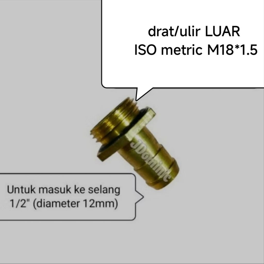 sambungan drat ulir ke selang air 1/2 inchi inci inc in dim metric M18*1.5 thread joint water hose p