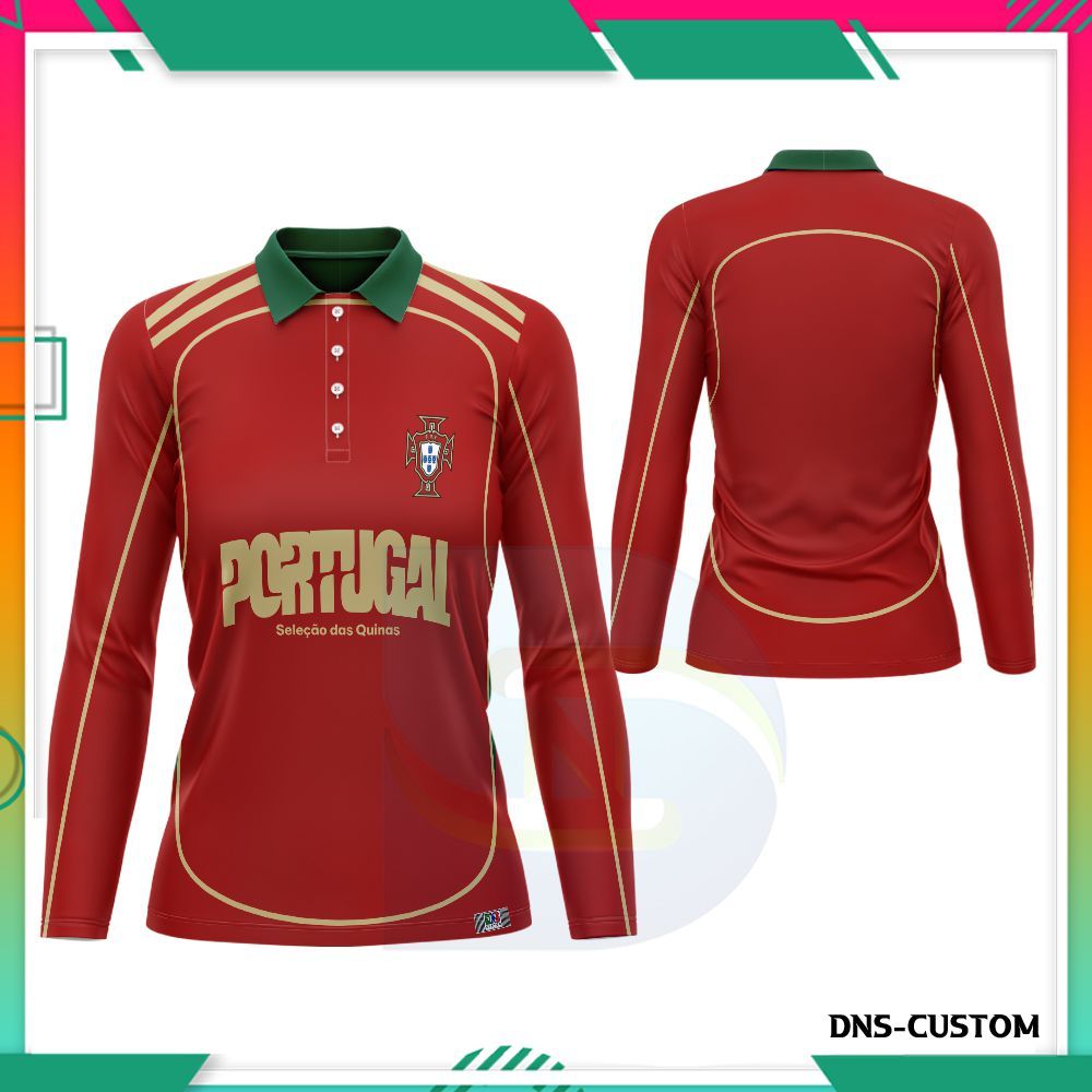 Kaos Polo Wangki Portugal Cewek Premium Casual/Jersey Portugal Wanita Lengan Panjang