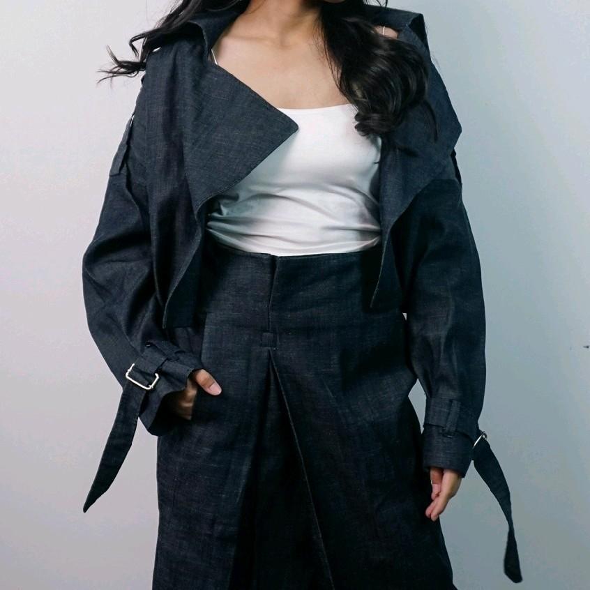 Jaket Wanita Linen Denim Panjang - Blazer