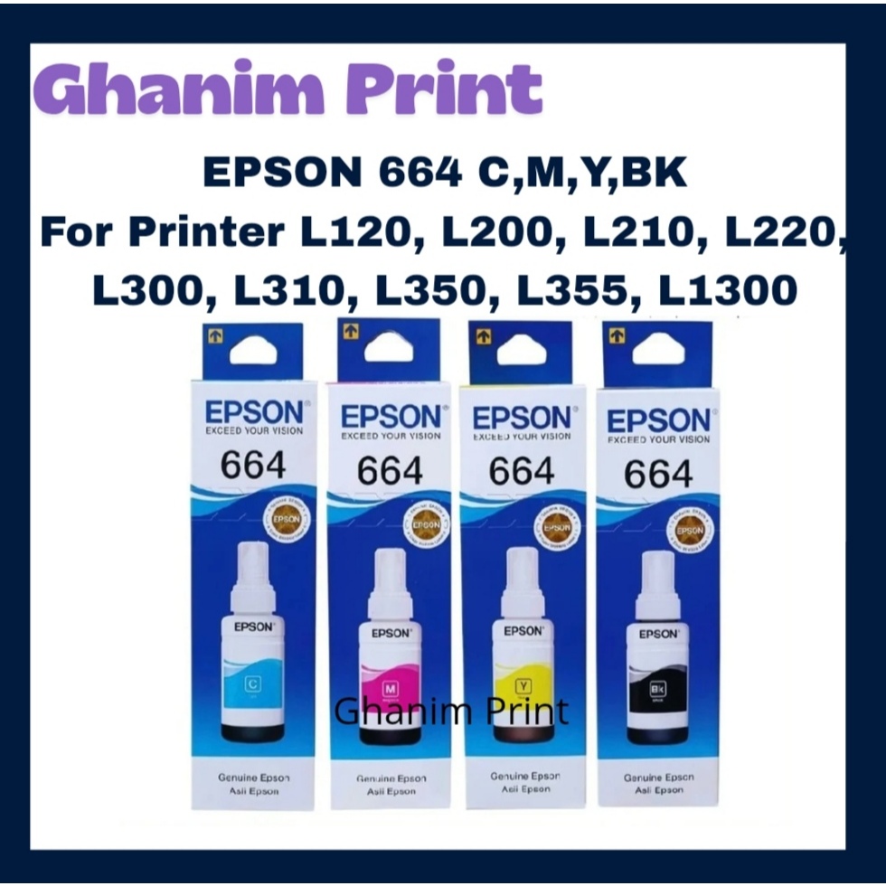 Tinta Epson 664 Original Epson Warna BK, Y, M, C Untuk Tipe Printer L120, L200, L210, L220, L300, L3