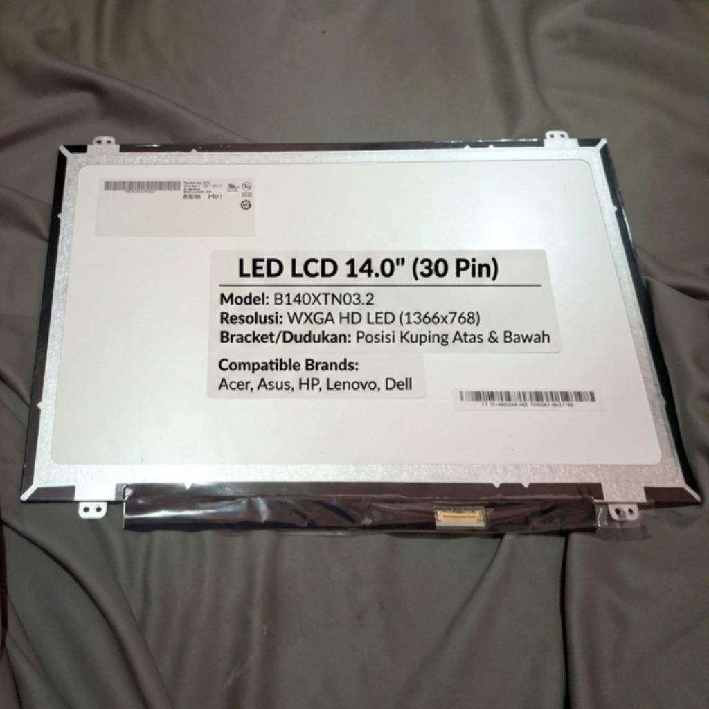LCD Laptop 14in 30 Pin WXGA HD LED (1366x768) Slim Kuping atas bawah normal, original, bergaransi.