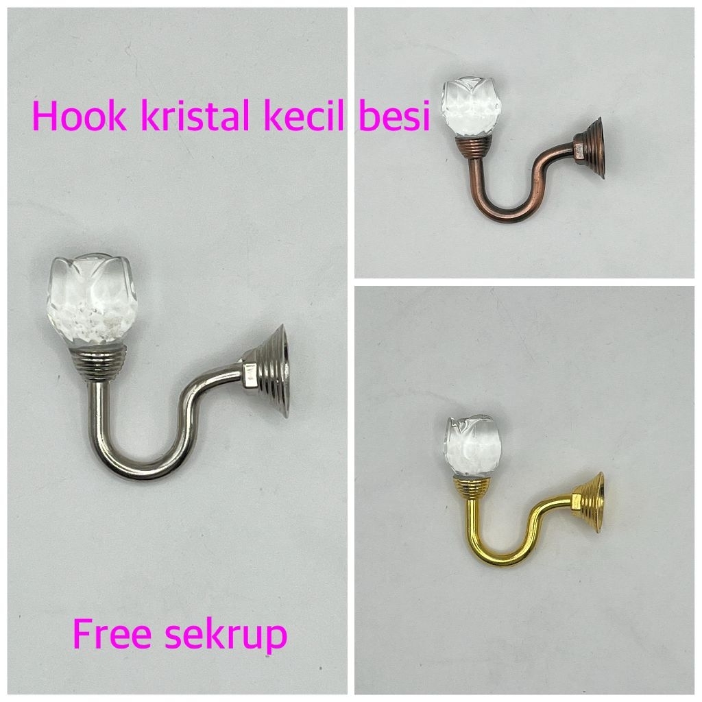 hook / pengait / cantolan tali gorden MODEL KRISTAL KECIL BAHAN BESI FREE SEKRUP