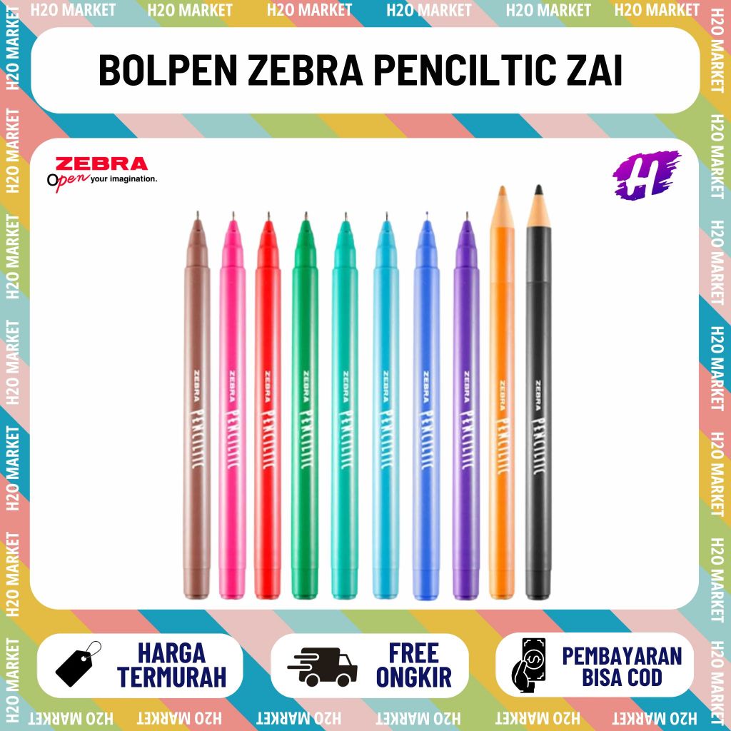 [H2O] Bolpoin | Pulpen | Bolpen Zebra Penciltic ZAI Super (10 Warna)