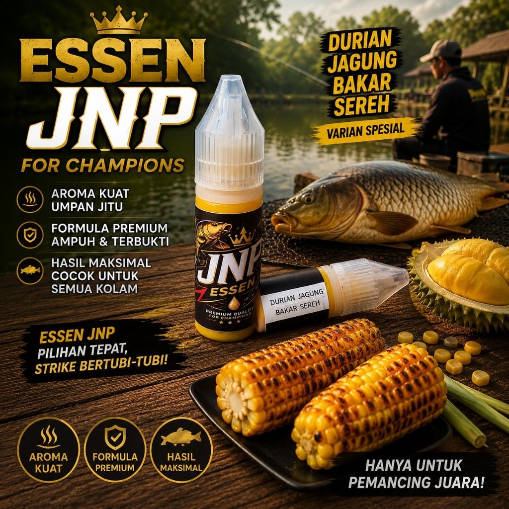 Essen JNP esen ikan mas Indukan Rame varian Durian Jagung Bakar Sereh Netto 15ml ampuh dan Gacor