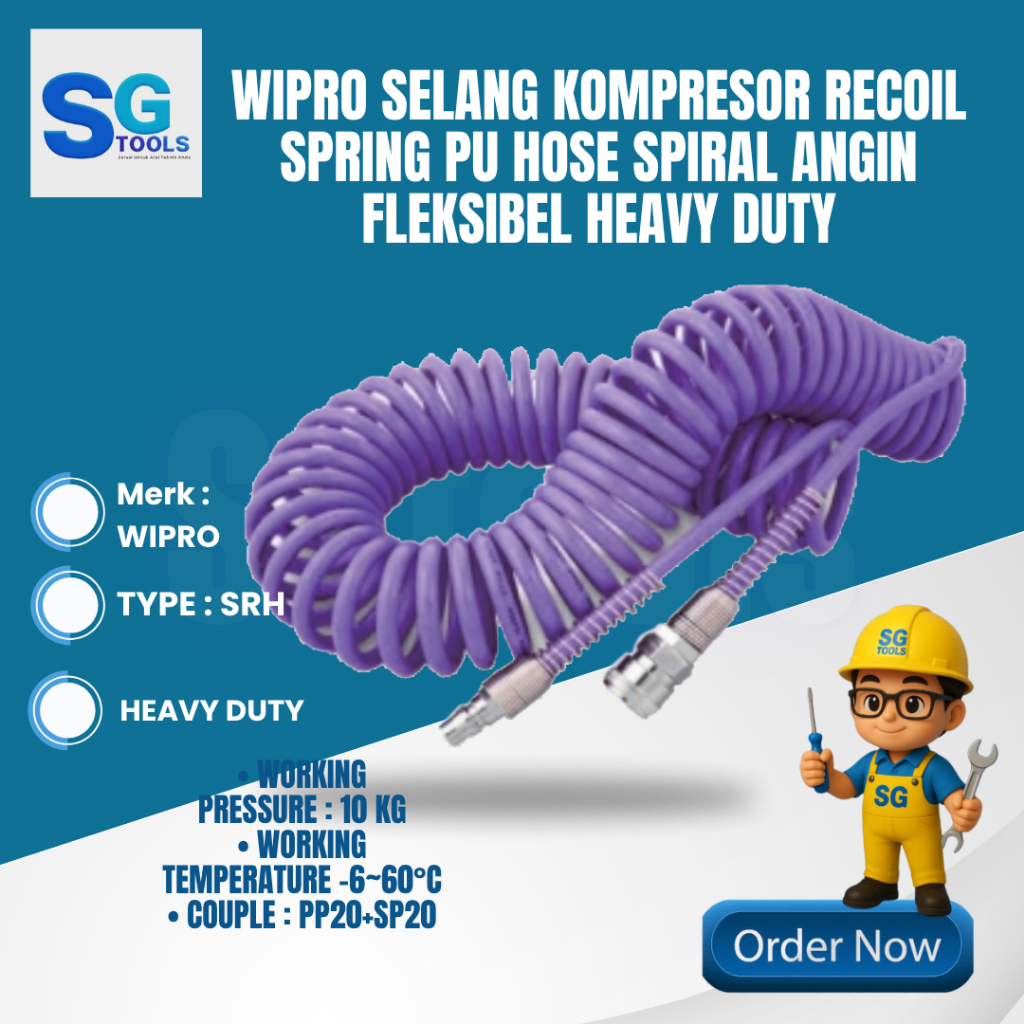 Wipro Selang kompresor recoil spring  ukuran  6m,9m,12m,15m  - selang PE recoil spring