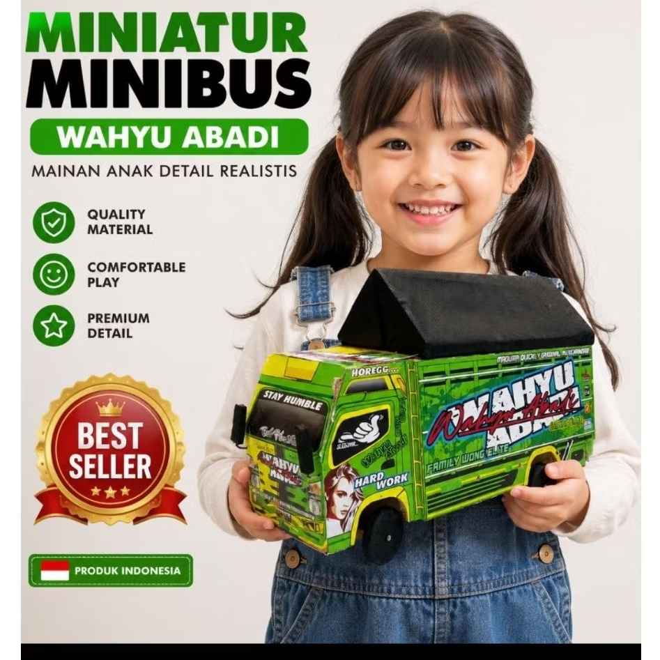 Miniatur Truk Wahyu Abadi Mainan Anak Handmade Diecast Kardus Mobil Truck Hias Mainan Edukasi Koleks