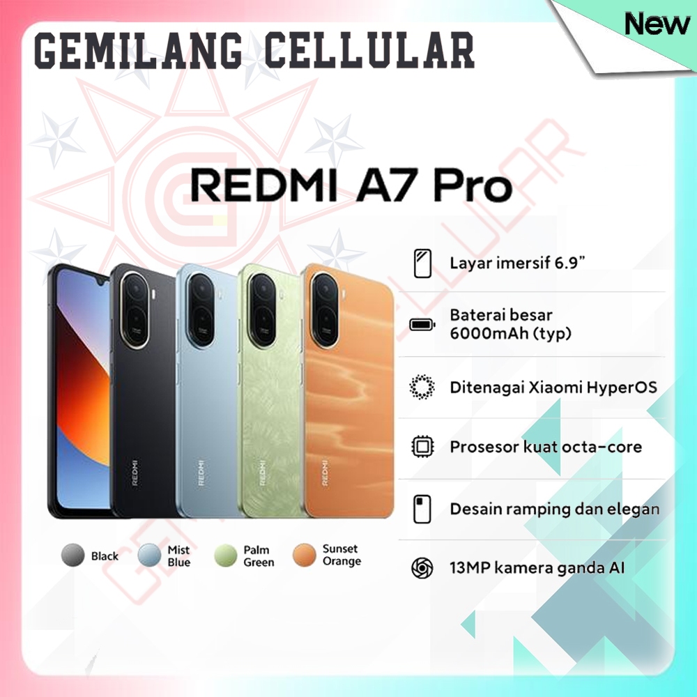 Xiaomi Redmi A7 pro [ ram 4+128 ] Layar besar 6,9"| 6.000 mAh 15W| Xiaomi HyperOS 3 - Garansi Resmi 