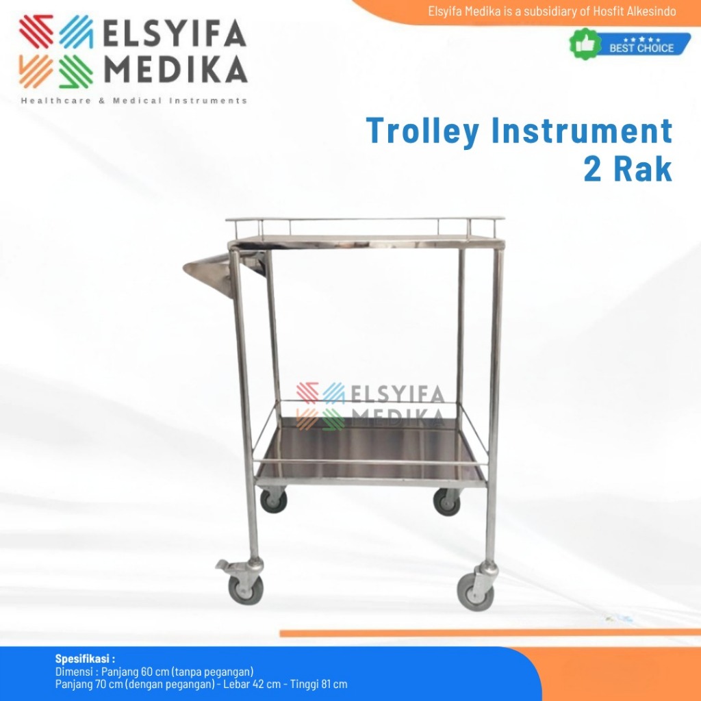 Trolley Instrument 2 Rak - Trolley instrument 2 susun Stainless Steel - Trolley Dorong Rumah Sakit