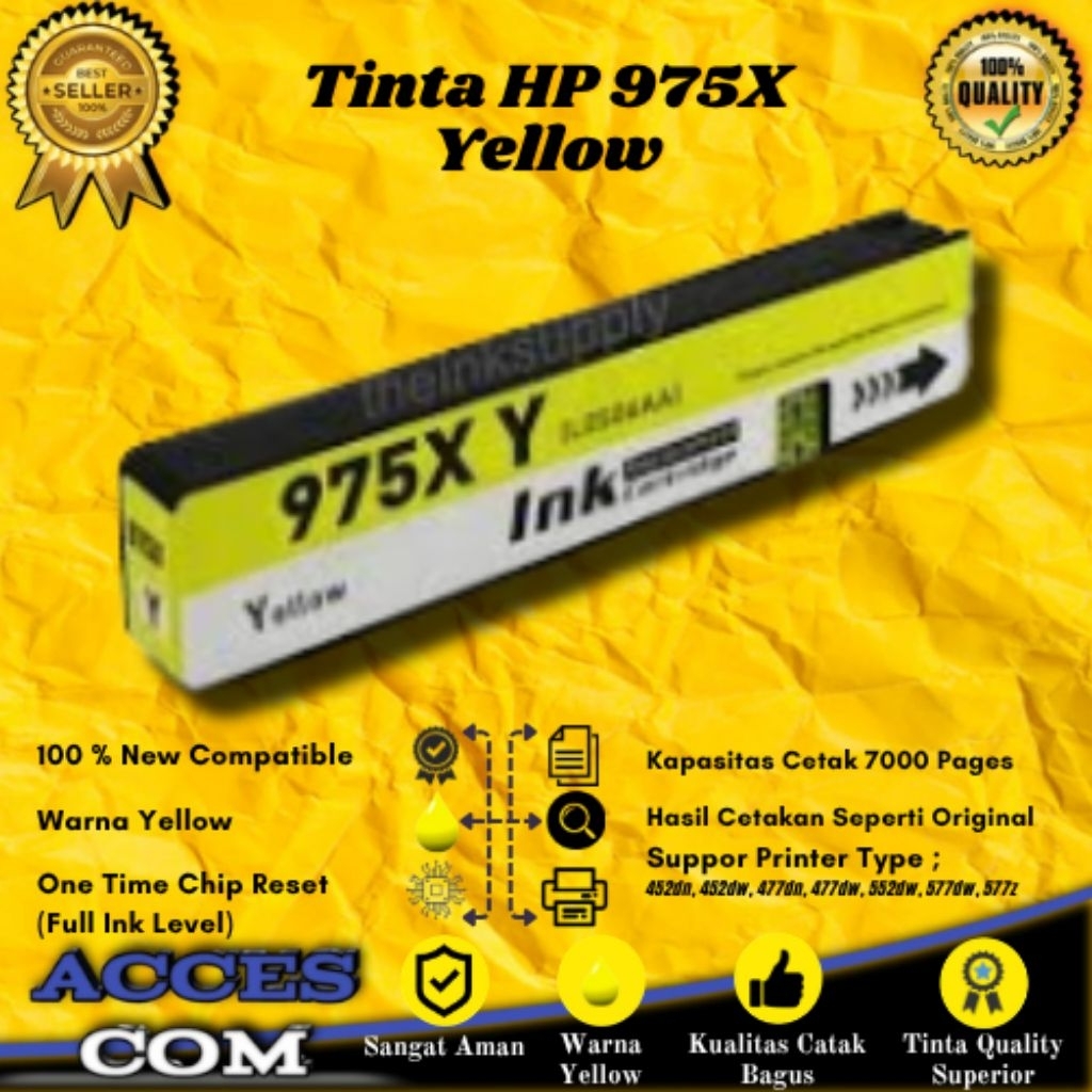 ACC" Compatible Cartridge Tinta HP 975X Yellow Printer Pagewide Pro 452dn, 452dw, 477dn, 477dw, 552d