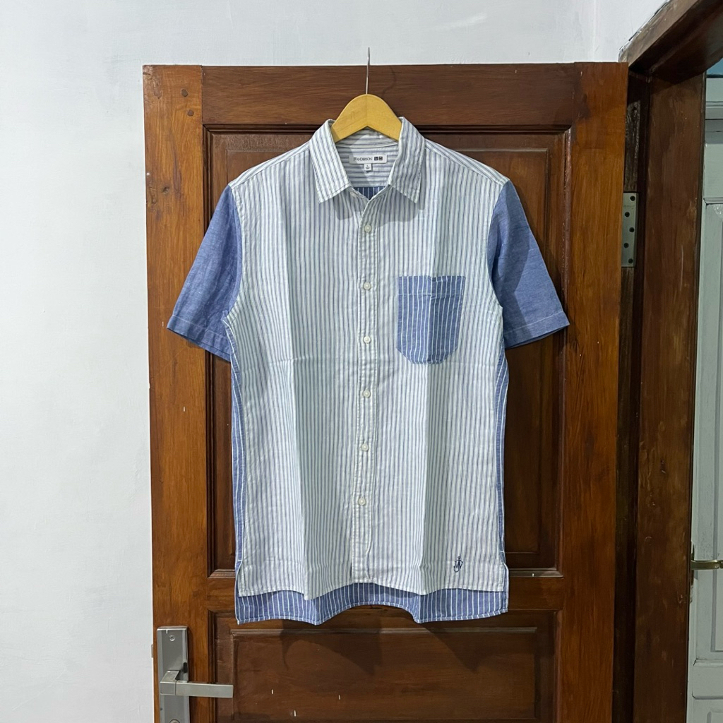 [L] Uniqlo x JWAnderson Shirt Sleeve Shirt (KM-223) I White Blue
