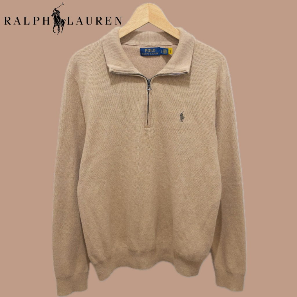 Polo Ralph Lauren Brown Half Zip Pima Cotton Sweater with QR Code