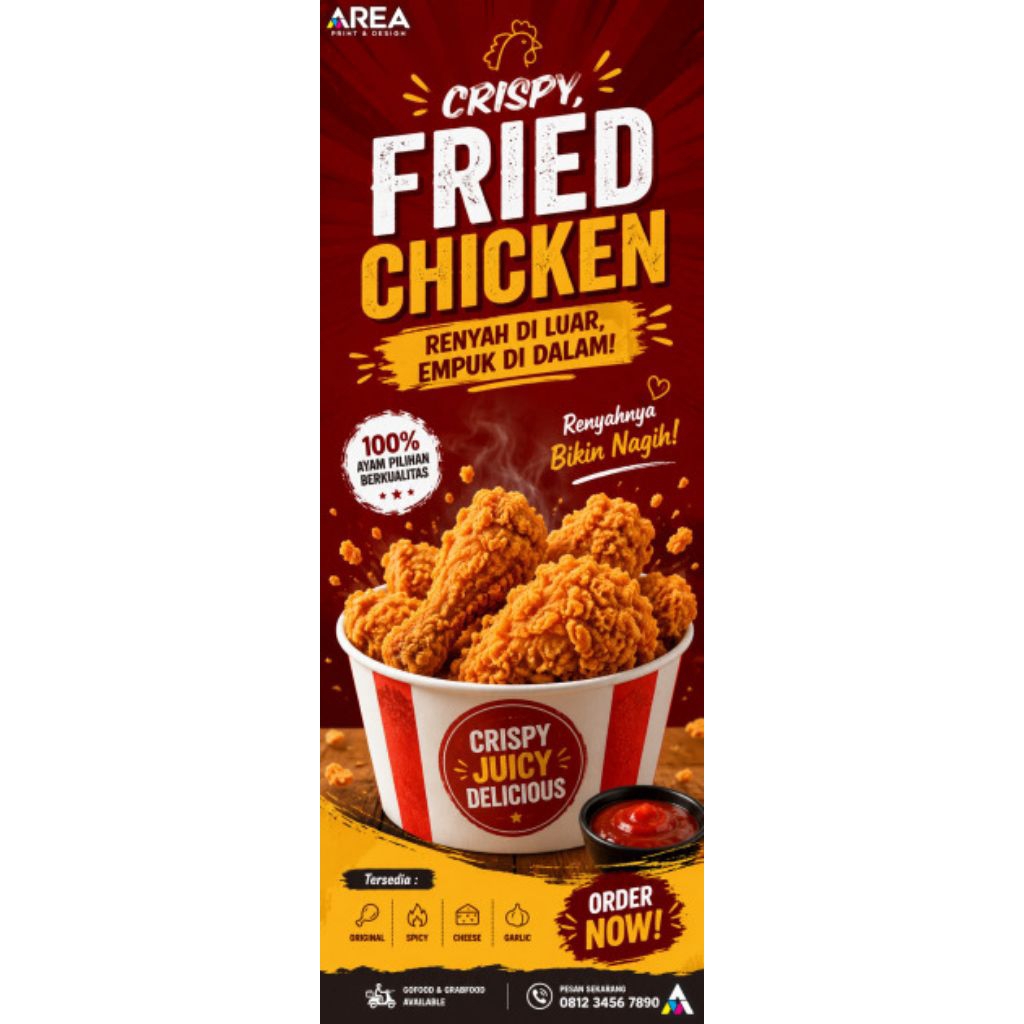 mmt banner fried chicken dan alat X banner | 60x160 cm flexi 280 gsm | X banner | Y banner | Roll ba
