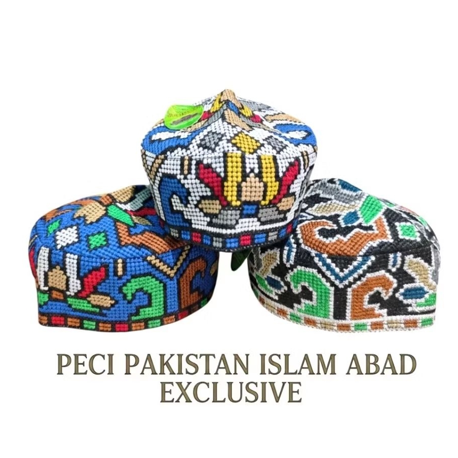 Peci PAKISTAN BORDIR ISLAM ABAD , Kopiah Bordir Pakistan , Songkok Pakistan , Peci Haji Bordir Murah