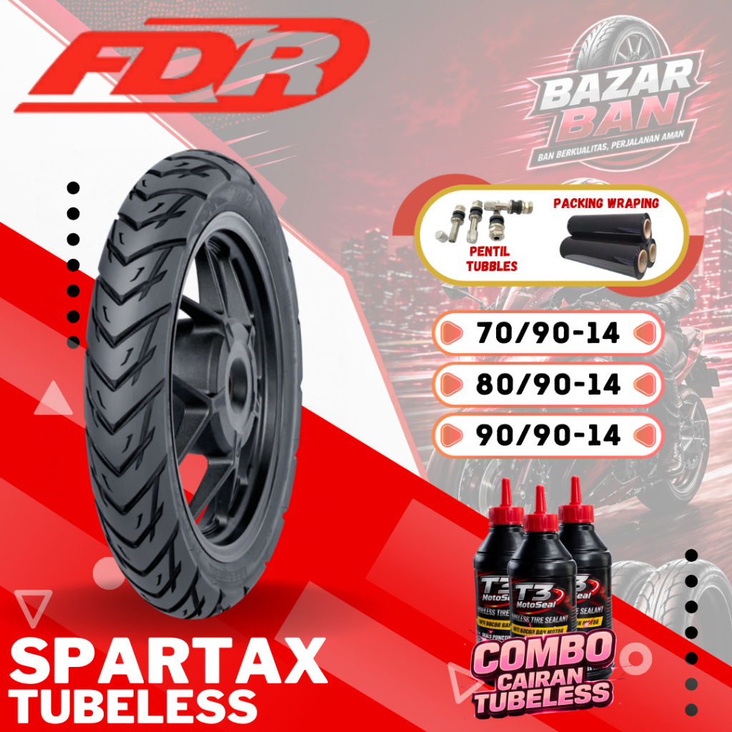 (PRODUKSI TERBARU) BAN FDR SPARTAX TUBELESS RING 14 ( 70/90-14 / 80/90-14 / 90/90-14 ) / BAN FDR SPA