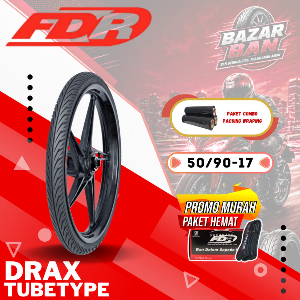 (PRODUKSI TERBARU) BAN FDR NON TUBLES DRAX RING 17 / BAN FDR TUBETYPE  ( 50/90-17 ) BAN TUBETYPE RIN
