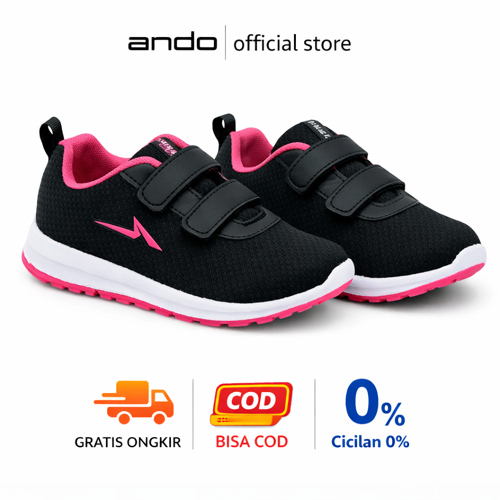 Sepatu ANDO Official Sepatu Anak Perempuan Velcro Perekat Size 29 - 36 Sepatu Anak Laki Laki Bharata