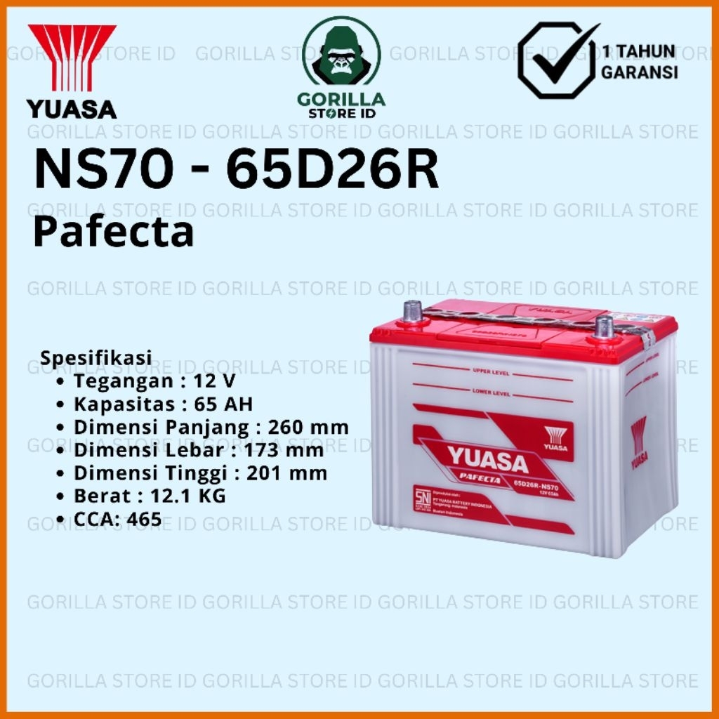Baterai Aki Yuasa Pafecta  NS70 12V 65AH - 65D26R