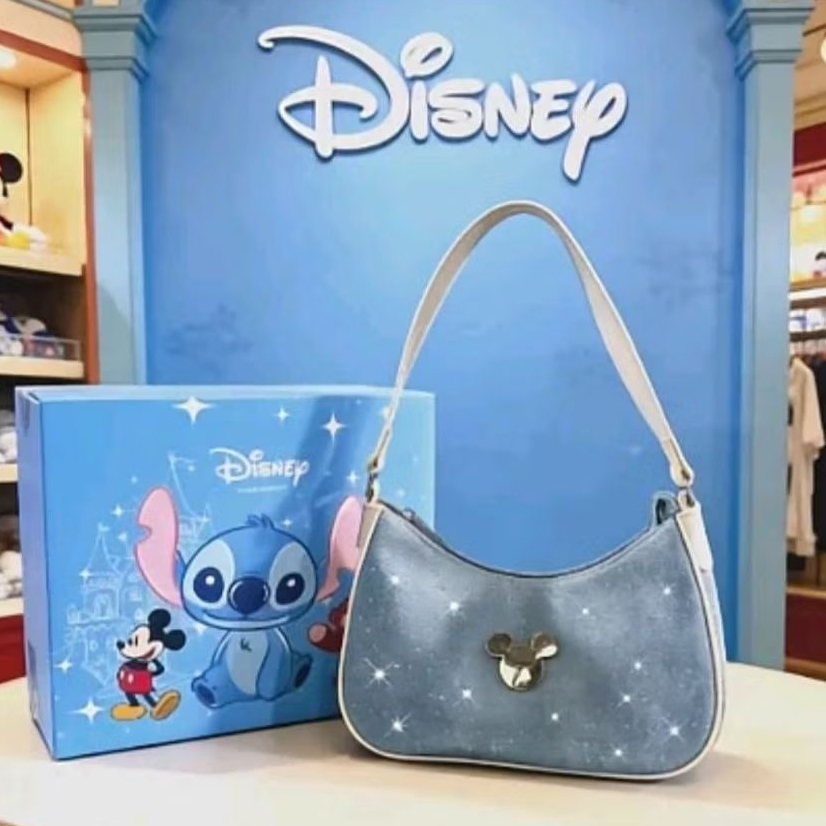 Disney Tas Wanita Sling Bag Mickey 33002 Bahan Denim Jeans Tas Bahu Warna Biru Hand Bag + Free Box