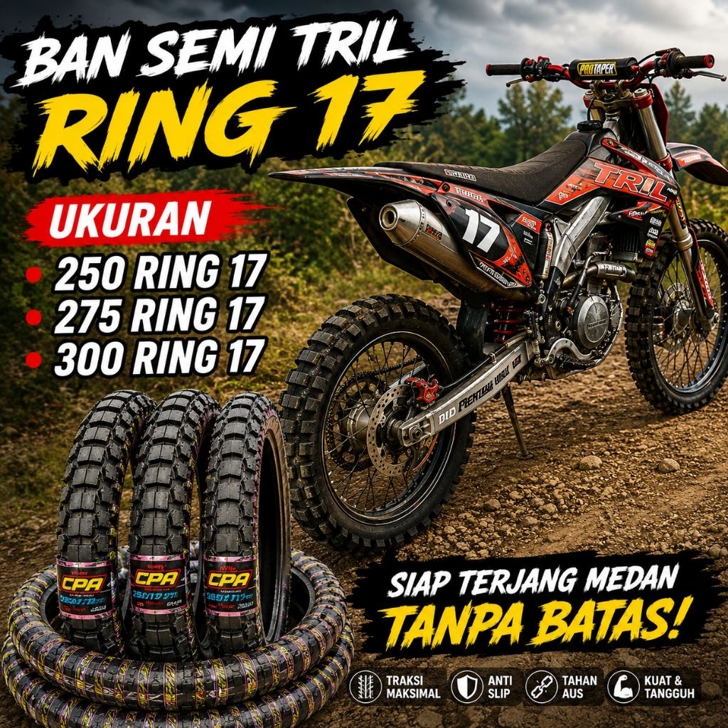 PROMO BAN LUAR MOTOR BEBEK TRILL RING 17 UKURAN 250-275-300 COCOK UNTUK BAN MOTOR BEBEK JENIS SUPRA 