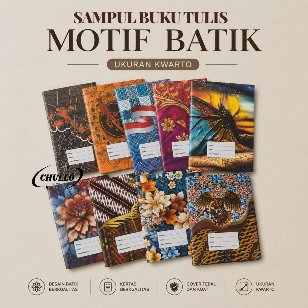 20 PCS SAMPUL BUKU TULIS MOTIF BATIK UKURAN KWARTO / BUKU TULIS BIASA(SEUKURAN BUKU SIDU)